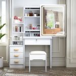 Makeup Vanity Desk With Mirror And Lights Vanity Table Set With Storage Drawer & Chair & 3 Shelves 3 Lighting Colors Adjustable