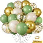 20PCS Sage Green Golden Confetti Balloons With Ribbons For Birthday Shower Engagement Wedding Anniversary Party Decorations Grad