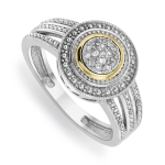 Yellow Gold & Sterling Silver Diamond & Created Sapphire Halo Ring