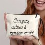 Chic Women's Travel Organizer Bag With Charger & Cable Print - Versatile Cosmetic Toiletry And Stationery Pouch With Zip Closure