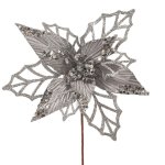 Xmas White silver With Glitter Poinsettia Branch 26X45CM