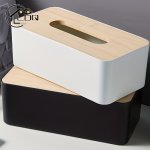 1PC Bamboo Tissue Box Cover For Disposable Paper Facial Tissue Bamboo Rectangular Holder For Desk Office