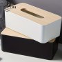 1pc Bamboo Tissue Box Cover For Disposable Paper Facial Tissue Bamboo Rectangular Holder For Desk Office