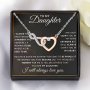 1PC To My Daughter Two-color Heart Copper Inlaid Zircon Heart Necklace With Text Gift Card And Gift Box Packaging Christmas Gift