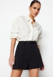 Rib Detail Woven Shorts - Black