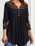 Contrast Lace Button Front Top Elegant Long Sleeve Top For Spring & Fall Women's Clothing