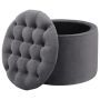 Baroque Tufted Lid Round Ottoman With Storage Grey Velvet