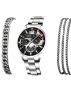 De Yros Men Round Pointer Quartz Watch & 2 Piece Jewelry Set