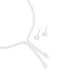 Silver Plated Cubic Zirconia Y-necklace & Classic Earrings Set