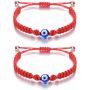 Adjustable Evil Eye Protection Bracelet Lucky Amulet Set Of 2 - Red