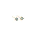 Three Claw MINI Aquamarine Stud Earrings In Yellow Gold