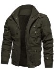 Men's Casual Warm Fleece Lined Cargo Jacket Chic Multi Pocket Jacket For Fall Winter