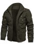 Men's Casual Warm Fleece Lined Cargo Jacket Chic Multi Pocket Jacket For Fall Winter