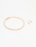 Rose Gold Plated Cubic Zirconia Tennis Bracelet & Earrings Set