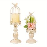 2-PIECE Rustic Birdcage Candle Holders Vintage Metal Candlesticks Farmhouse Tabletop Decor Holiday Themed For Christmas Hallowee