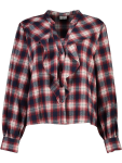 Plaid Ruffle Woven Top With Long Sleeves - S Assorted