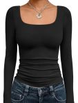Trendy Queen Womens Long Sleeve Shirts Crop Scoop Neck Tops Fall Fashion Solid Going Out Basics Tees Y2K Clothes 2026 Black M