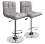 Smte Faux Leather Kitchen Breakfast Bar Stool -set Of 2- Grey Colour With Keychain