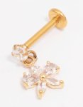 Goldair Gold Plated Titanium Cubic Zirconia Threadless Single Flower Nose Stud
