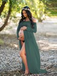 Maternity Solid Color Off The Shoulder Design Dress Thin Comfy Sexy Stretchy Long Sleeve Pregnant Women's Clothing