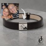 Photo Engraved Small Square Slider Brown Pleather Bracelet
