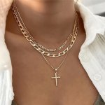 3-LAYER Chain Cross Design Pendant Necklace Elegant Luxury Style Alloy Jewelry Trendy Female Necklace