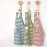 Unisex Cotton Linen Apron With Pocket - Colorful Striped Adjustable Cooking Apron For Chef Waiter Barbecue Hairdresser - Househo