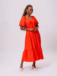 Vibrant Orange Tiered Midi Dress - XL Orange