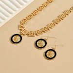 1SET Fashionable Classic Necklace And Earrings Set Enamel Glaze Lion Head Great Wall Pattern Chain Jewelry Unisex Noble Temperam