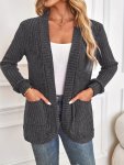 Solid Open Front Cardigan Casual Long Sleeve Drop Shoulder Outwear For Spring & Fall Women's Clothing
