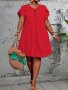 Plus Size Solid Keyhole Knot Dress Elegant Petal Sleeve Loose Dress For Spring & Summer Women's Plus Size Clothing