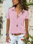 Solid Button Front Shirt Casual Turn Down Collar Short Sleeve Summer Shirt Women's Clothing