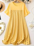 Plus Size Polka Dot Print Dress Casual Crew Neck Short Sleeve Dress Women's Plus Size Clothing
