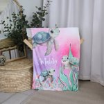 Themed Fleece Blanket Bright Pink And Purple Turtle Under The Sea Set