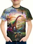 Cool Dinosaurs In The Forest 3D Print Boys Creative T-Shirt Casual Lightweight Comfy Short Sleeve Tee Tops Boys Clothes For Summ