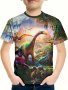 Cool Dinosaurs In The Forest 3D Print Boys Creative T-Shirt Casual Lightweight Comfy Short Sleeve Tee Tops Boys Clothes For Summer