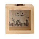 Small Wooden Money Box - Let's Travel