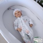 Baby Grow With Beanie And Bow Flower Half Print