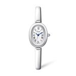 Women's Minimalist Silver Bangle Watch - Pure White Oval Dial