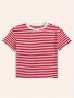 Striped Print Crew Neck T-Shirt Short Sleeve Casual Top For Summer & Spring Women's Clothing