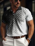 Men's Gradient Short Sleeve Lapel Golf Shirts Casual Style Slight Stretch Regular Fit Summer Tops Summer Golf Shirts