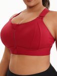 Plus Size Front Zip Sports Bra High Elasticity Solid Color Fitness Bra Yoga Athletic Underwear Padded Yoga Bra Stylish Racerback
