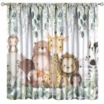 Fblifil Kids Animal Curtains Cartoon Watercolor Flower Leaves Baby Boy Nursery Children Cute Lion Woodland Jungle Living Room Be