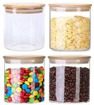 Lawei 4 Pack Glass Storage Jars With Airtight Bamboo Lids 18.6 Oz Clear Glass Kitchen Canisters Food Storage Container For Dry G