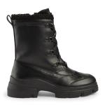 Black Pu Lace Up Flat Boots