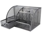 M810 Wire Mesh Clip Pen And Memo Holder With Drawer Organizer - Silver