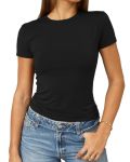 Abardsion Women's Casual Basic Going Out Crop Tops Slim Fit Short Sleeve Crew Neck Tight T Shirts 2026 Black M