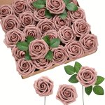 25PCS Retro Pink Artificial Roses Retro Pink Simulation Flower Real Touch Roses Arrangements Scene Decor Room Decor Wedding Supp