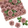 25pcs Retro Pink Artificial Roses Retro Pink Simulation Flower Real Touch Roses Arrangements Scene Decor Room Decor Wedding Supplies Wedding Favors Valentine's Day Gifts