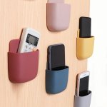 1PC Wall Mounted Storage Box Plastic Adhesive Storage Box Mobile Phone Charging Holder Remote Control Storage Rack Multipurpose
